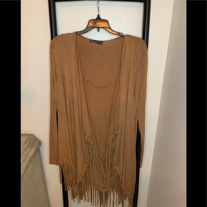 Camel / Brown T-Party Fringe Cardigan size Small
